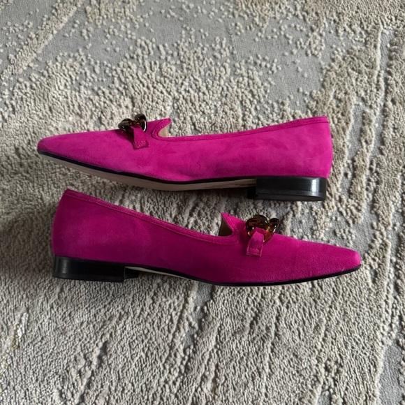 Tuckernuck fuchsia pink loafers Shoes Lily tortoise shell chain Link suede 9 - Picture 6 of 10